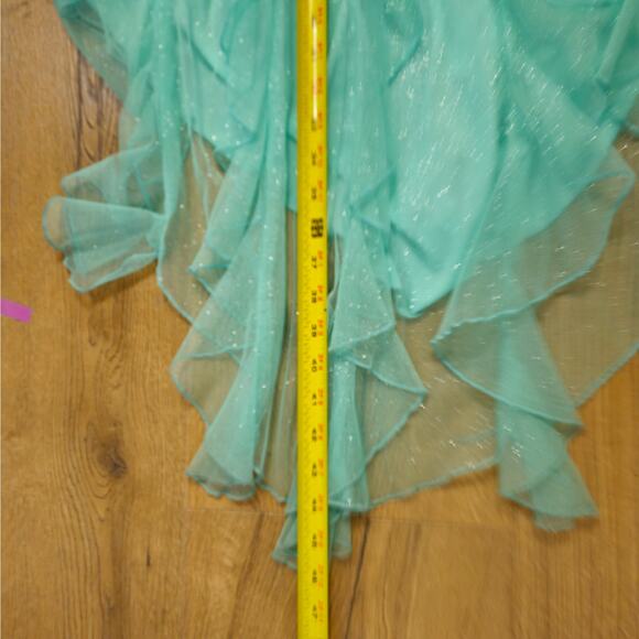 Deb Pastel Green High Low Strapless Dress Chiffon Ruffles Fairycore Mermaid 13 - Picture 9 of 16